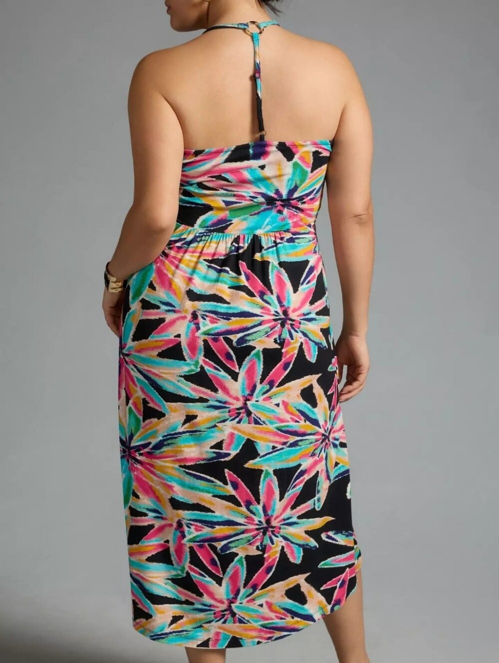 By Anthropologie Multicolor Black Pink Floral Twist-Front Cover-Up Dress Medium - Picture 6 of 14
